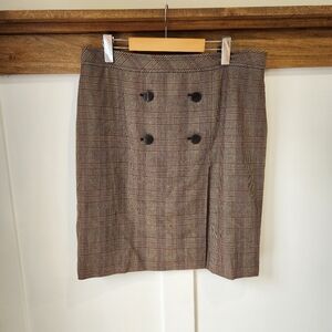 Vintage Apostrophe Pencil Zip Skirt Womens 14 Brown Plaid Stretch Y2K 90s